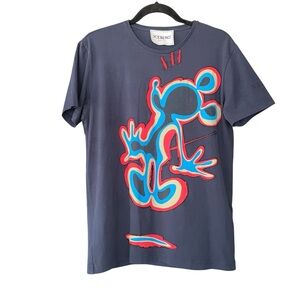 Iceberg Navy Black Embroidered Stitching Mickey Mouse Graphic Tee Fitted  Shirt